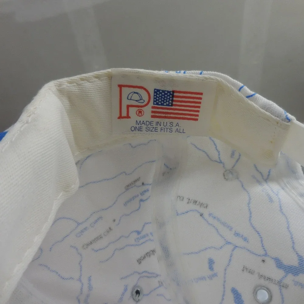 Vintage Fishin Colorado Snapback Hat Map Print Blue White Trucker Cap USA Made